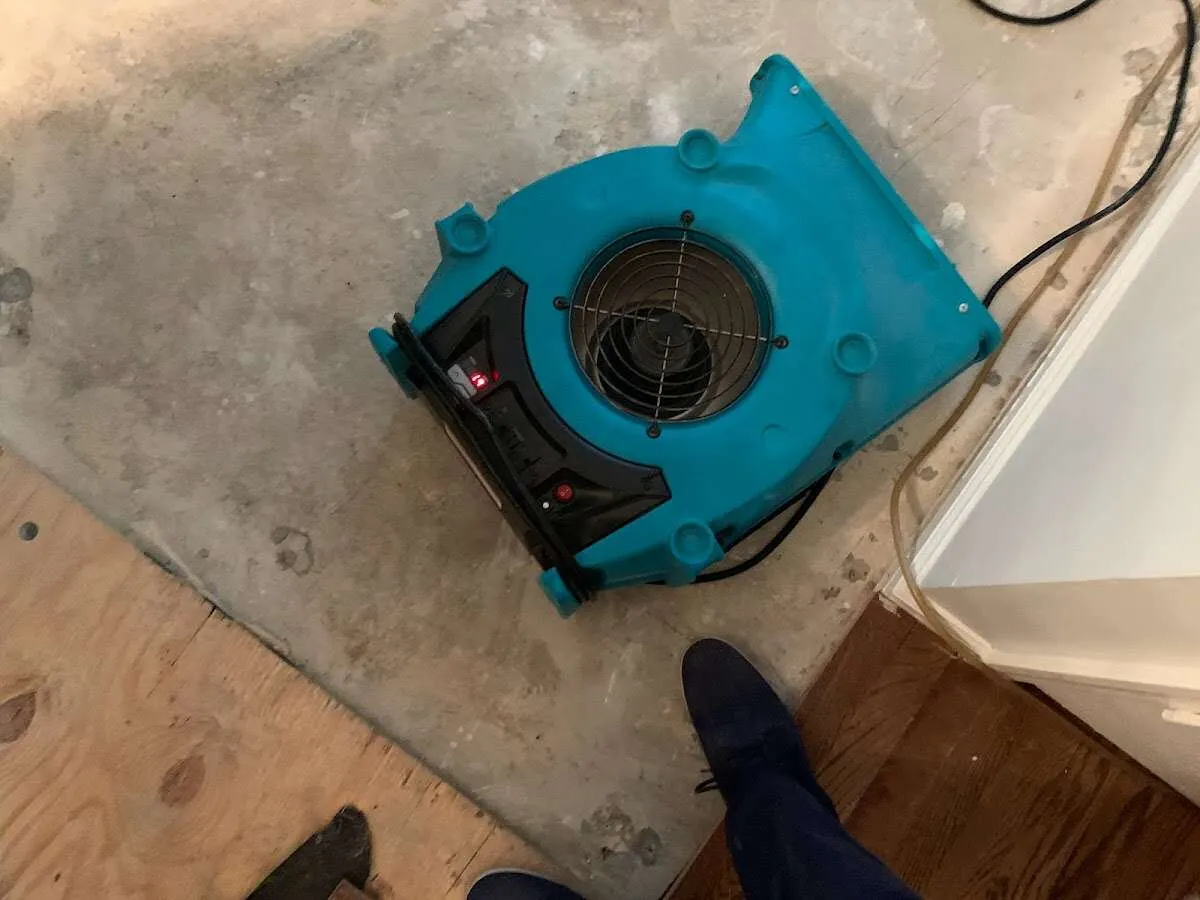 Air mover drying subfloor during Leak Detection & Repair in Leesburg